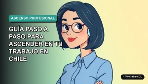 Ilustración plana vectorial de una mujer profesional chilena con blusa azul y corte bob, sobre fondo degradado verde azulado, representando planificación de carrera laboral.