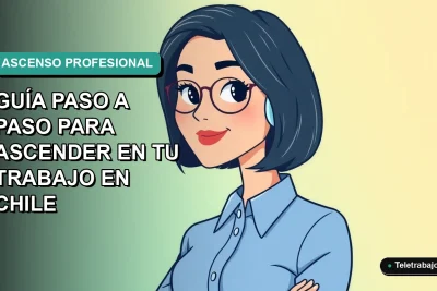 Ilustración plana vectorial de una mujer profesional chilena con blusa azul y corte bob, sobre fondo degradado verde azulado, representando planificación de carrera laboral.