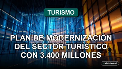 Plan de modernización del sector turístico con inversión millonaria, representado por arquitectura corporativa futurista.