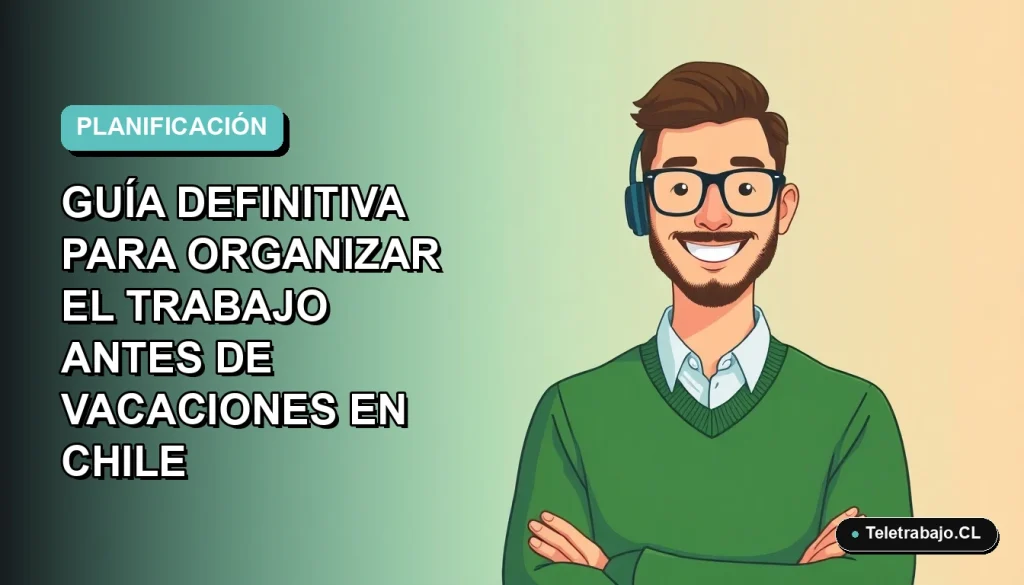 Ilustración vectorial plana de un trabajador remoto masculino con suéter verde, sonriendo, sobre un fondo degradado azul verdoso. Espacio negativo a la izquierda.