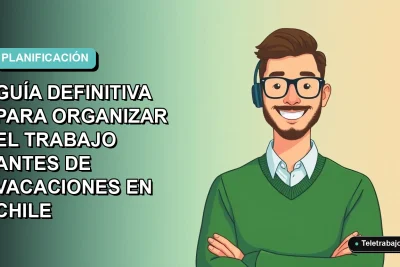 Ilustración vectorial plana de un trabajador remoto masculino con suéter verde, sonriendo, sobre un fondo degradado azul verdoso. Espacio negativo a la izquierda.
