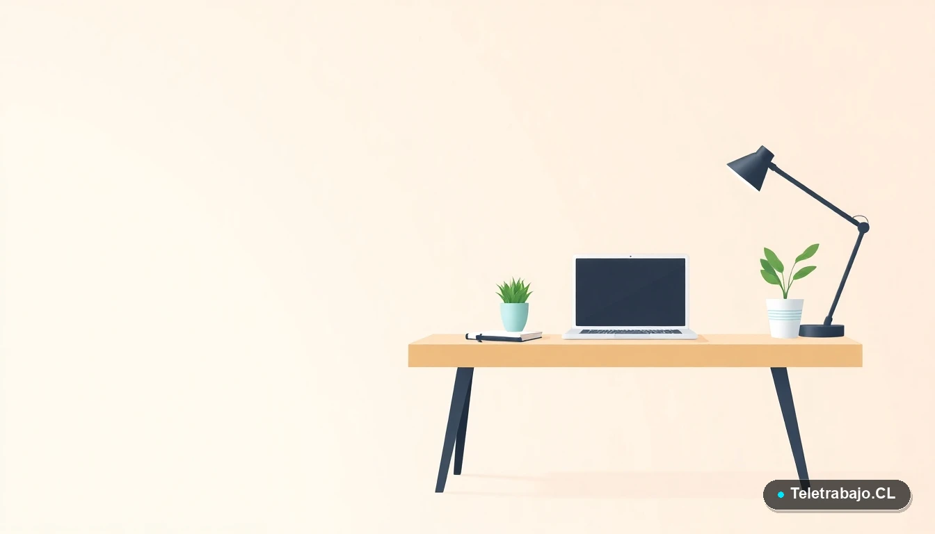 Ilustración vectorial de un escritorio moderno y ordenado con laptop, cuaderno, y una planta, sobre un fondo degradado color menta. Concepto de trabajo listo para vacaciones.