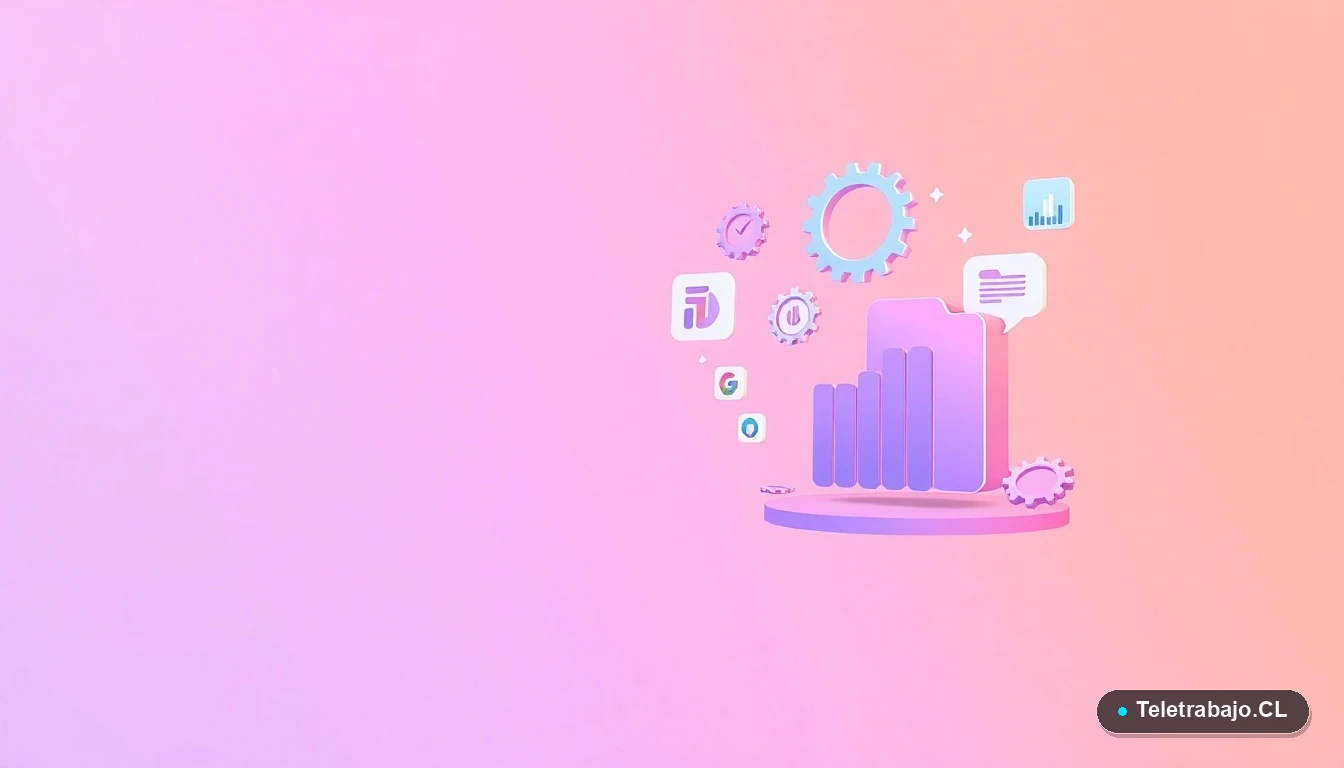 Elementos de interfaz de usuario abstractos y modernos, como gráficos y engranajes flotantes, para representar la planificación digital.