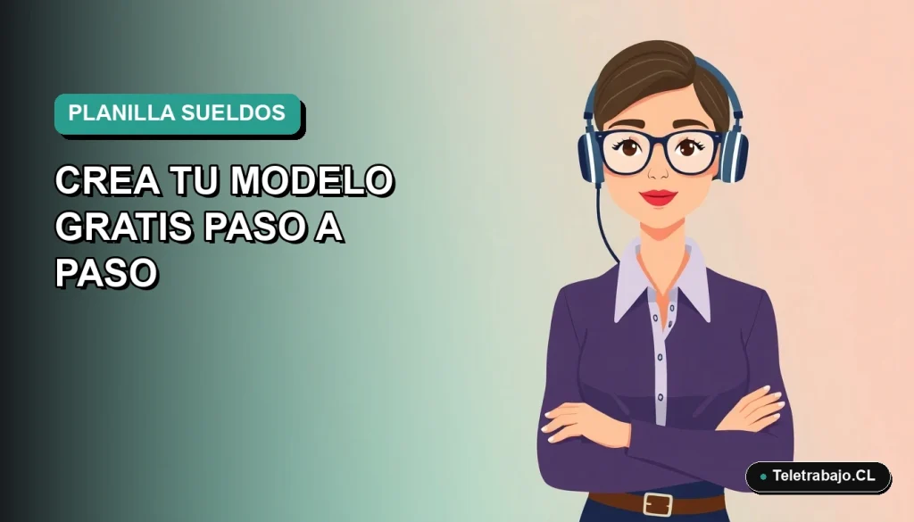 Ilustración planilla de sueldos en Excel, modelo gratuito paso a paso, trabajadora remota moderna estilo vectorial