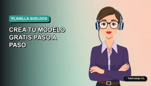 Ilustración planilla de sueldos en Excel, modelo gratuito paso a paso, trabajadora remota moderna estilo vectorial