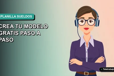 Ilustración planilla de sueldos en Excel, modelo gratuito paso a paso, trabajadora remota moderna estilo vectorial