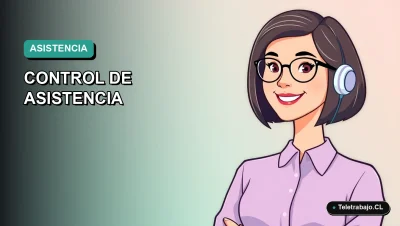 Ilustración vectorial plana de una profesional chilena en teletrabajo, con fondo degradado azul verdoso, para un dashboard de Excel de control de asistencia.