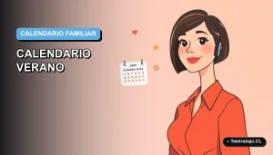 Ilustración vectorial plana premium de una mujer trabajando remotamente junto a un calendario de verano, sobre fondo degradado azul.