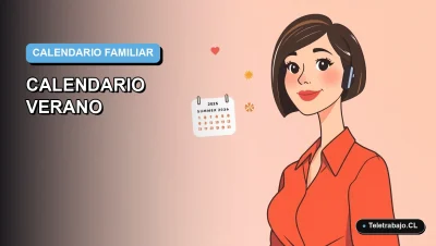 Ilustración vectorial plana premium de una mujer trabajando remotamente junto a un calendario de verano, sobre fondo degradado azul.
