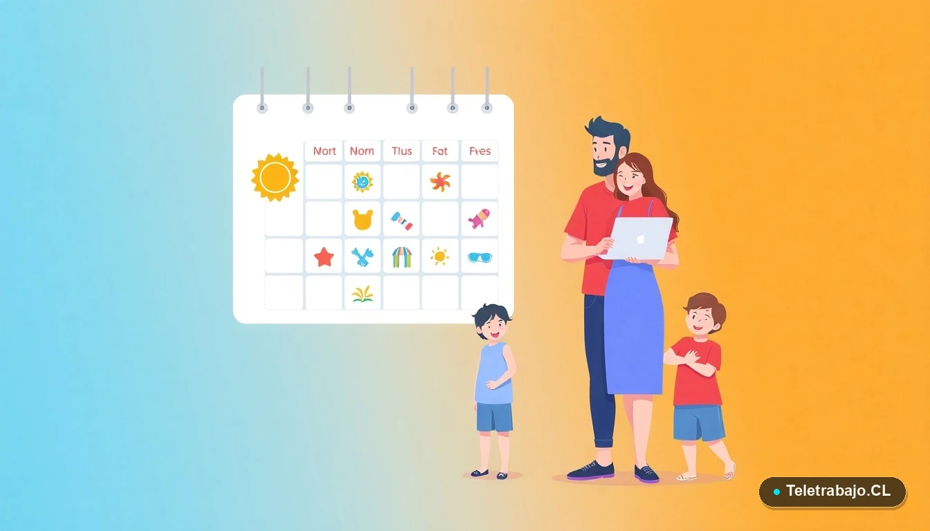 Familia organizando calendario de verano para teletrabajo y niños en Chile
