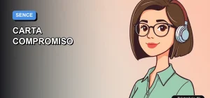 Ilustración vectorial plana de estilo Corporate Memphis de una mujer profesional trabajando remotamente, sobre un fondo degradado azul y blanco, representando el formulario de carta compromiso SENCE para empleadores.
