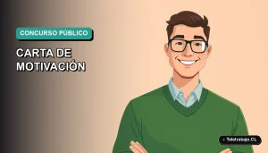 Ilustración vectorial plana de un trabajador masculino preparando una carta de motivación para un concurso público en Chile.