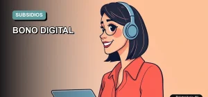 Ilustración vectorial plana de estilo premium de una trabajadora remota revisando una checklist en su laptop para postular al Bono Digital 2026.