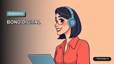 Ilustración vectorial plana de estilo premium de una trabajadora remota revisando una checklist en su laptop para postular al Bono Digital 2026.