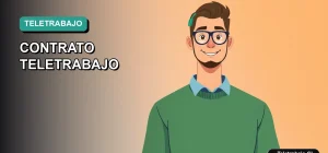 Ilustración vectorial plana de estilo premium para blog, sobre contrato de teletrabajo y semana laboral de 4 días en Chile. Fondo degradado suave, figura de trabajador remoto masculino.