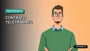 Ilustración vectorial plana de estilo premium para blog, sobre contrato de teletrabajo y semana laboral de 4 días en Chile. Fondo degradado suave, figura de trabajador remoto masculino.