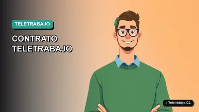 Ilustración vectorial plana de estilo premium para blog, sobre contrato de teletrabajo y semana laboral de 4 días en Chile. Fondo degradado suave, figura de trabajador remoto masculino.