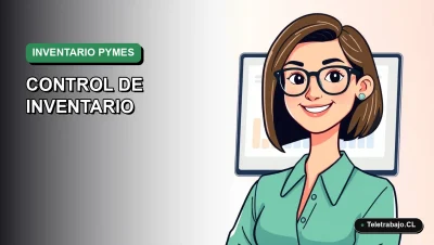 Ilustración vectorial plana moderna de una mujer profesional de teletrabajo junto a una laptop, sobre un fondo degradado suave. Representa la gestión de inventario para pequeñas y medianas empresas.