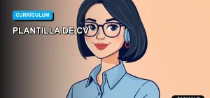 Ilustración plana de estilo premium de una mujer profesional con blusa azul y corte de pelo bob, sobre fondo degradado azul y blanco, representando una plantilla de currículum moderna para nuevos empleos.