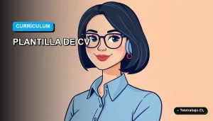 Ilustración plana de estilo premium de una mujer profesional con blusa azul y corte de pelo bob, sobre fondo degradado azul y blanco, representando una plantilla de currículum moderna para nuevos empleos.