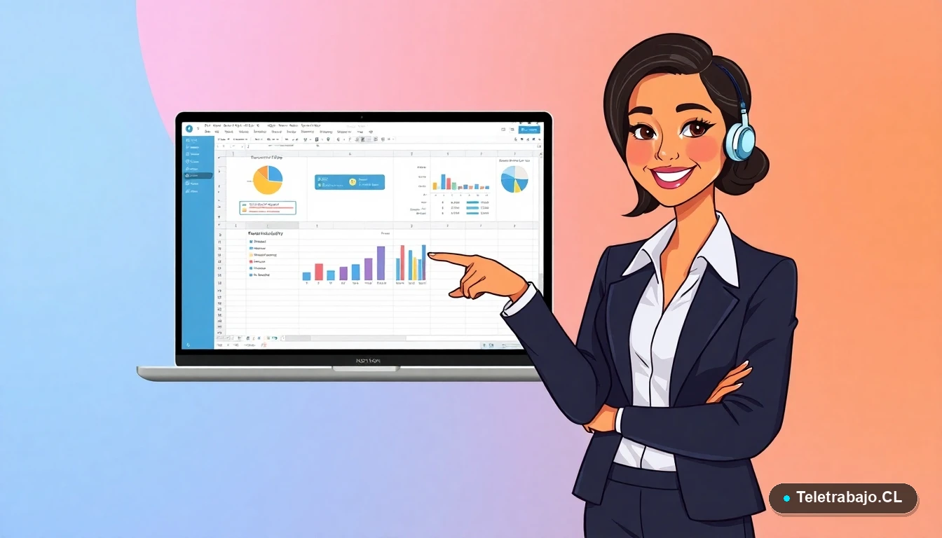 Profesional chilena usando plantilla de CV en Excel con Power Query para automatizar búsqueda de empleo.