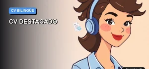 Ilustración vectorial plana de una profesional chilena sonriente, con blusa azul, junto a un portafolio y una laptop, sobre un fondo degradado azul y blanco, representando el éxito en la búsqueda de teletrabajo.