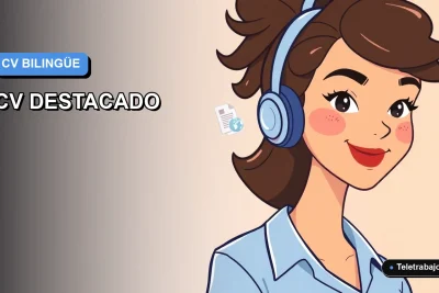 Ilustración vectorial plana de una profesional chilena sonriente, con blusa azul, junto a un portafolio y una laptop, sobre un fondo degradado azul y blanco, representando el éxito en la búsqueda de teletrabajo.