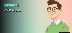 Ilustración vectorial plana de un trabajador chileno moderno, estilo Corporate Memphis, con fondo degradado, para un artículo sobre plantillas de CV con aptitudes digitales.