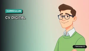 Ilustración vectorial plana de un trabajador chileno moderno, estilo Corporate Memphis, con fondo degradado, para un artículo sobre plantillas de CV con aptitudes digitales.