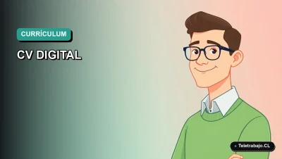 Ilustración vectorial plana de un trabajador chileno moderno, estilo Corporate Memphis, con fondo degradado, para un artículo sobre plantillas de CV con aptitudes digitales.