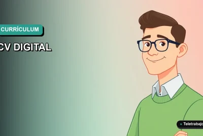 Ilustración vectorial plana de un trabajador chileno moderno, estilo Corporate Memphis, con fondo degradado, para un artículo sobre plantillas de CV con aptitudes digitales.