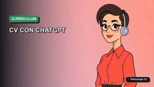 Ilustración vectorial plana de estilo premium que representa a una profesional chilena creando su currículum optimizado para LinkedIn con herramientas de IA, sobre un fondo degradado moderno.