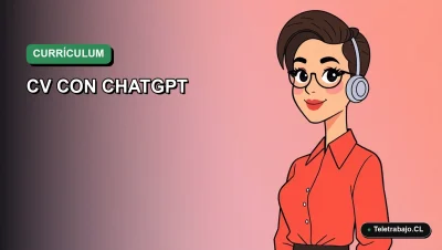 Ilustración vectorial plana de estilo premium que representa a una profesional chilena creando su currículum optimizado para LinkedIn con herramientas de IA, sobre un fondo degradado moderno.