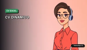 Ilustración vectorial plana de una profesional chilena creando un currículum en Excel para automatizar su búsqueda laboral.