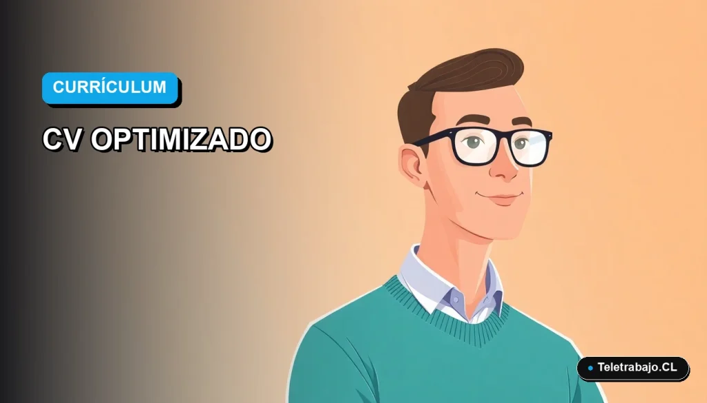 Ilustración vectorial plana de un trabajador profesional masculino junto a un escritorio moderno, representando la optimización de currículums para sistemas ATS en Chile.