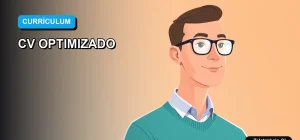 Ilustración vectorial plana de un trabajador profesional masculino junto a un escritorio moderno, representando la optimización de currículums para sistemas ATS en Chile.
