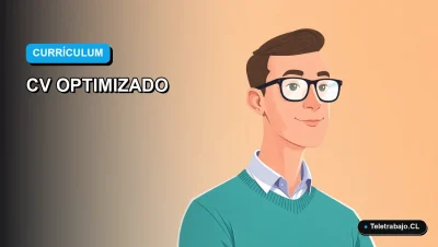Ilustración vectorial plana de un trabajador profesional masculino junto a un escritorio moderno, representando la optimización de currículums para sistemas ATS en Chile.