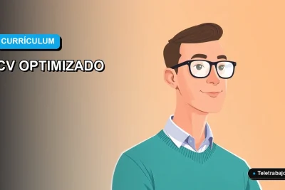 Ilustración vectorial plana de un trabajador profesional masculino junto a un escritorio moderno, representando la optimización de currículums para sistemas ATS en Chile.