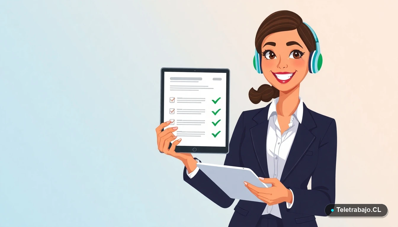 Mujer profesional chilena feliz con plantilla de CV optimizada para ATS en tablet