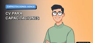 Ilustración vectorial plana de un profesional masculino moderno, con fondo degradado azul, para artículo sobre plantilla de CV para postular a capacitaciones SENCE.