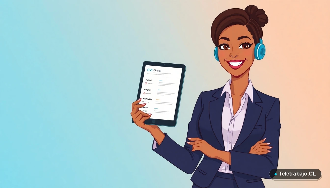 Mujer profesional revisando un currículum moderno que destaca la orientación al cambio, ilustración plana.