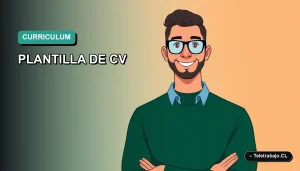 Ilustración plana de estilo premium de un trabajador chileno moderno con una plantilla de currículum vitae para España.