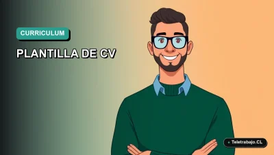 Ilustración plana de estilo premium de un trabajador chileno moderno con una plantilla de currículum vitae para España.