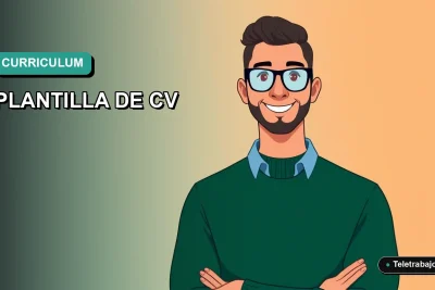 Ilustración plana de estilo premium de un trabajador chileno moderno con una plantilla de currículum vitae para España.