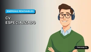 Ilustración vectorial plana de un ingeniero de proyectos de energías renovables, con fondo degradado azul, para artículo sobre plantilla de currículum gratuita.