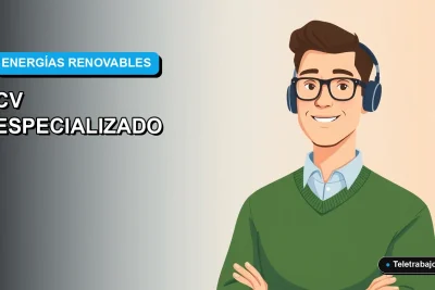 Ilustración vectorial plana de un ingeniero de proyectos de energías renovables, con fondo degradado azul, para artículo sobre plantilla de currículum gratuita.