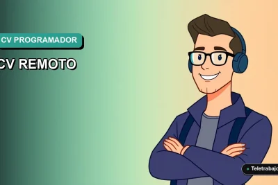 Ilustración vectorial plana de un trabajador remoto masculino, estilo premium, para portada de blog sobre plantillas de currículum para programadores en Chile.