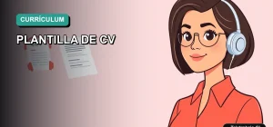 Ilustración vectorial plana de una mujer profesional trabajando de forma remota junto a una plantilla de currículum optimizada para inteligencia artificial, sobre un fondo degradado de color teal.