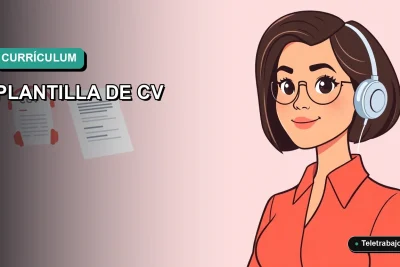 Ilustración vectorial plana de una mujer profesional trabajando de forma remota junto a una plantilla de currículum optimizada para inteligencia artificial, sobre un fondo degradado de color teal.