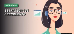Ilustración vectorial plana premium de una mujer profesional trabajando de forma remota junto a una plantilla de dashboard de Excel para estrategia de negocio.